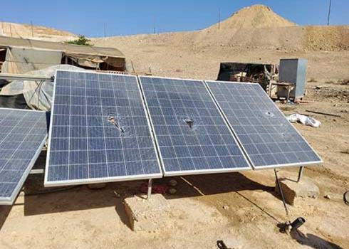 Caption: Solar panels vandalized by the settlers. Photo: ‘Aref Daraghmeh, B’Tselem, 6 Oct. 2022