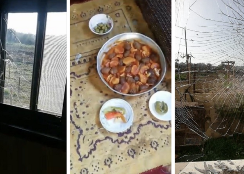 From the right: The shattered window and dining table in Yusef al-Wahidi’s home. From the left: The shattered window in the son’s house. Photos courtesy of the witness. 