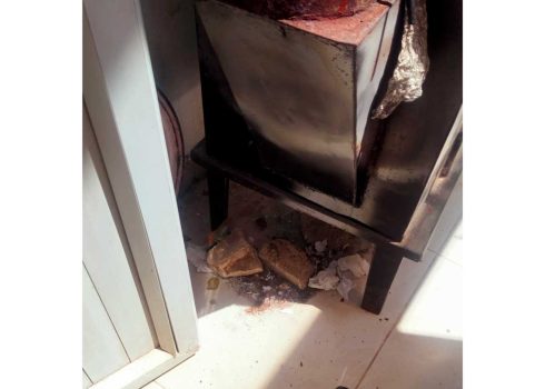 The damage in Zubeidah and ‘Aqab Abu Ya’qub’s home. Photo by Salma a-Deb’i, 18 April 2023