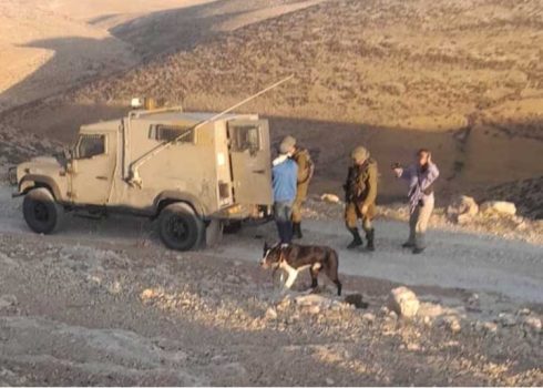 Soldiers detaining Jaber ‘Awad after he was attacked by settlers. Photo: Nasser Nawaj’ah, B’Tselem, 22 June 2023 
