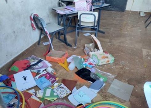 School supplies the settlers threw on the ground. Photo by resident of neighboring village of al-Mughayir 