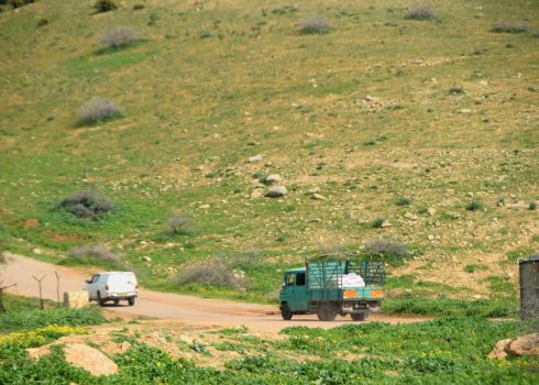 החרמת המשאית באזור אל-חדידייה. צילום: עארף דראר'מה, בצלם, 13.2.24 