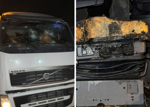 The damage the settlers caused to Nasser's truck. Photo courtesy of the owner 
