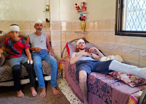 Nader Mahmoud As’ad (center) and his sons Mahmoud (right) and Zeid. Photo: Salma a-Deb’i, B’Tselem