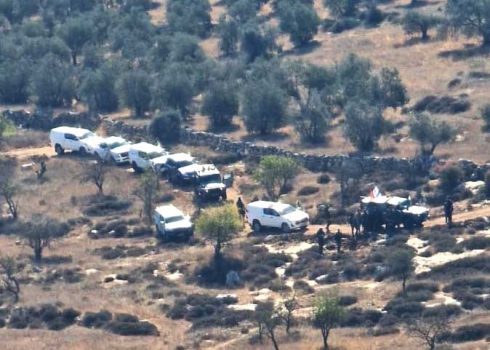 Military forces in olive groves belonging to residents of the village of Karmah. Photo courtesy of local residents