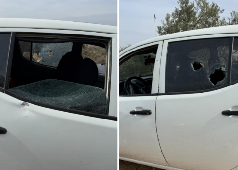 S.A.'s car being vandalized by settlers. Photo courtesy of S.A.