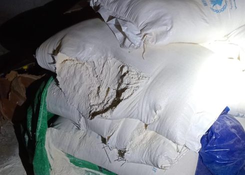 Flour sacks cut by the settlers. Photo courtesy of the Abu ‘Aram family