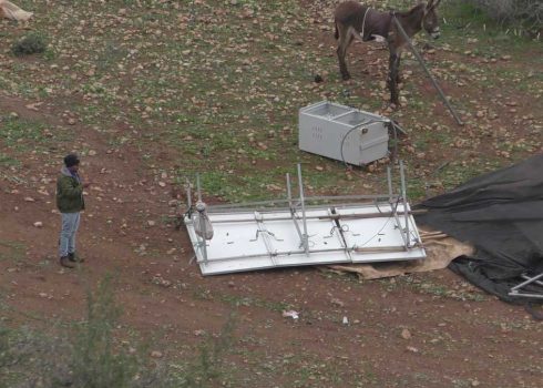 Solar panels smashed by settlers. Photo: ‘Aref Daraghmeh, B’Tselem