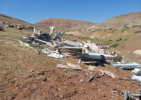 A structure demolished by the Civil Administration in al-Farisiyah (Khallet Khader). Photo by ‘Aref Daraghmeh, B’Tselem
