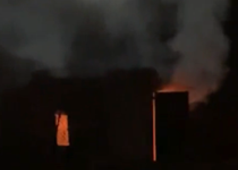 Jabarin’s house in flames. Still from video footage courtesy of local residents