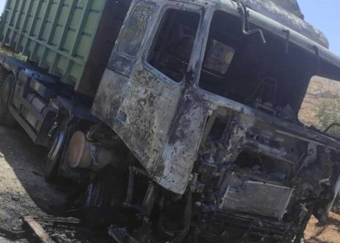 The burnt truck. Photo courtesy of local residents