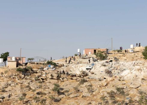 مستوطنون يداهمون قرية خلة الضبع، مع أغنامهم. تصوير: عمري عران- فاردي، أكتيف ستيلز، 31.5.25 