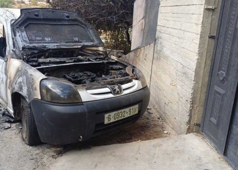 Khatib’s car, torched by settlers. Photo courtesy of Khatib