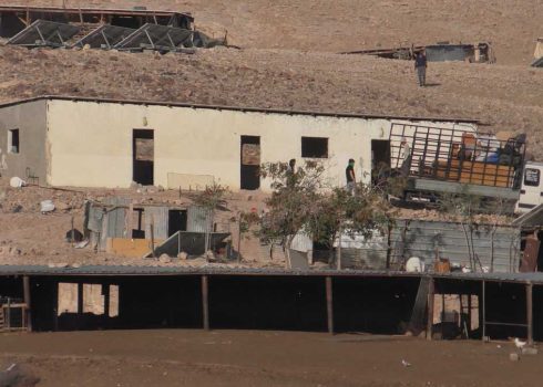 Residents of Badu al-Mu’arajat East (Mleihat) dismantle their homes ahead of the community’s departure. Photo by ‘Aref Daraghmeh, B’Tselem, 4 July 2025