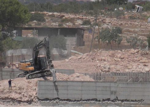 \Demolition of the school's foundations. Photo: ‘Aref Daraghmeh, B’Tselem 