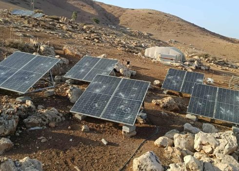 Solar panels smashed by settlers. Photo: ‘Aref Daraghmeh, B’Tselem