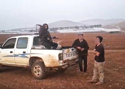 Settlers driving an ATV near one of the residential compounds, 25 Dec. 2025. Still from video footage courtesy of the residents 