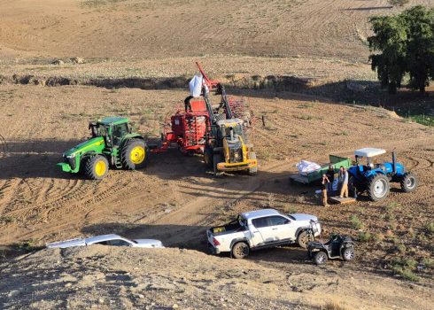 Settlers plowing private Palestinian land east of Khallet Khader. Photo: Jordan Valley activists 