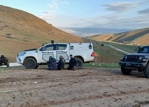 The three community residents who were detained by the soldiers after the settler attack. Photo: Jordan Valley activists
