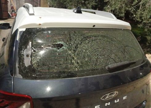 The family’s car after the settler attack. Photo courtesy of the family