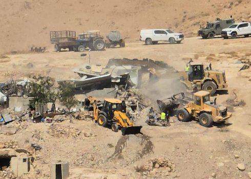 Demolition of homes in Khirbet a-Taban. Photo by Nasr Nawaj’ah, B’Tselem.