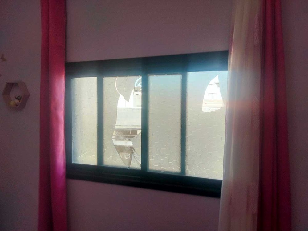The damage in Sawsan and Ayman Abu Y’aqub’s home. Photo by Salma a-Deb’i, 18 April 2023 
