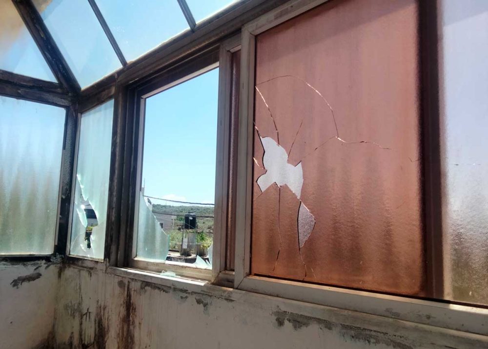 The damage in Zubeidah and ‘Aqab Abu Ya’qub’s home. Photo by Salma a-Deb’i, 18 April 2023