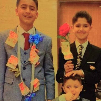 On the right: Mu’in ‘Awad (10), next to his three brothers who were killed in the bombing: Ahmad (14), Hassan (15) and Mu’tasem (5). Photo courtesy of the family