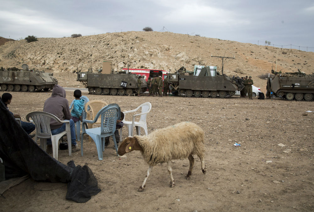 רועת צאן ונגמ''שים של הצבא בשדות המרעה של תושבי הבקעה. צילום: קרן מנור, אקטיבסטילס, 8.12.16