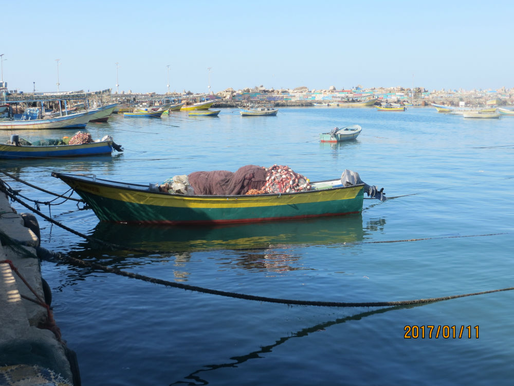 סירת חסקה ממונעת בנמל הדייגים של עזה. צילום: מוחמד סבאח, בצלם, 11.1.17