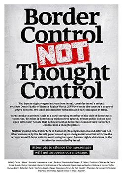 Human rights groups working in Israel: Border control not thought control