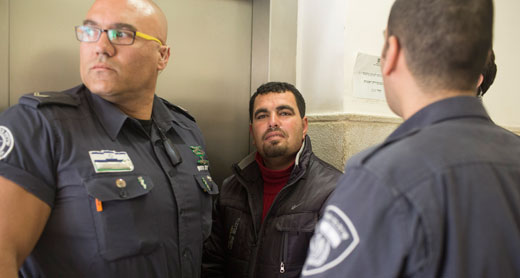 Nasser Nawaj'ah brought to extension of detention hearing at Jerusalem Magistrate's Court, which ordered his release on Jan. 21, 2016. Photo: Oren Ziv, Activestills 